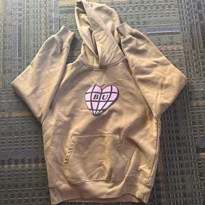 Tan Hoodie with Pink Heart Design